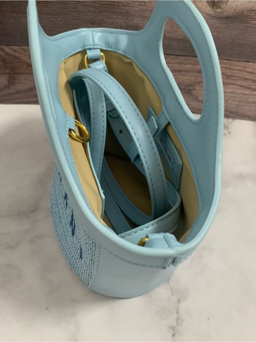 Marni Pale Blue Woven Handle Tote with Blue Logo - Picture 5 of 6